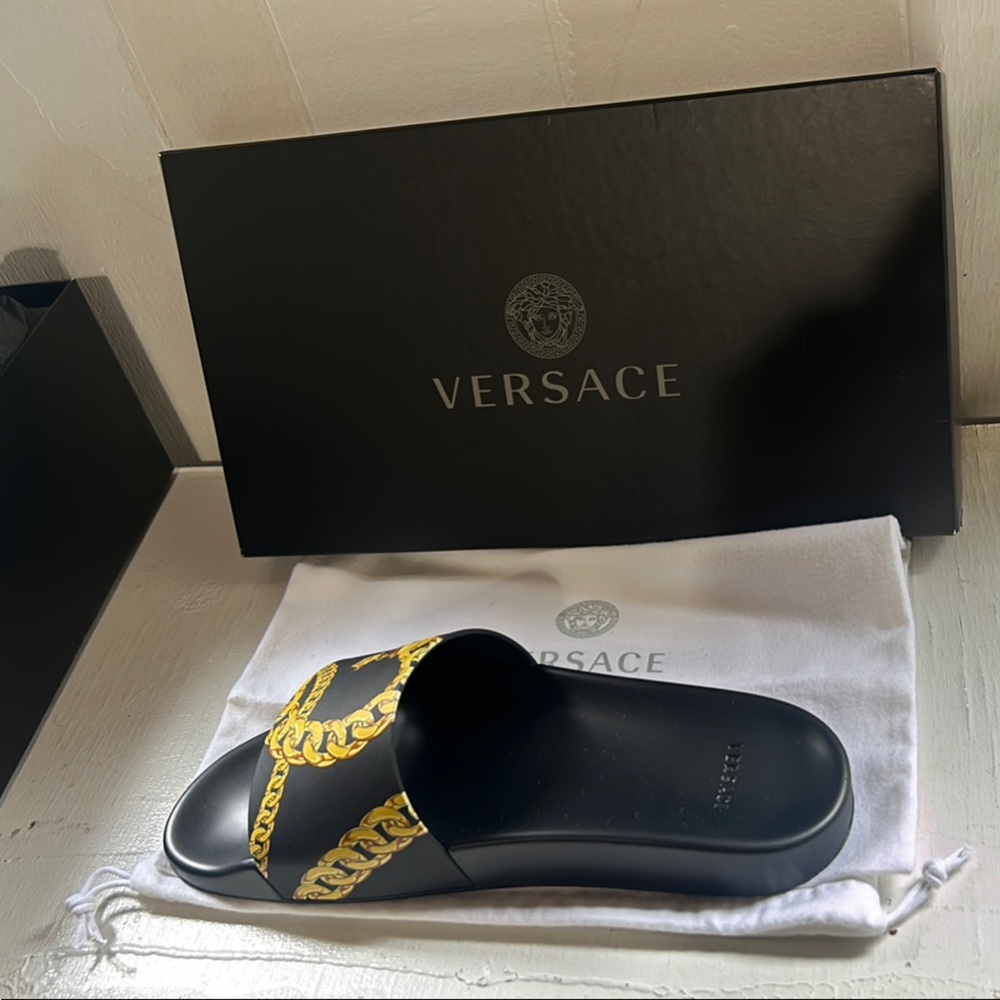 Versace Black and Gold Designer Slides